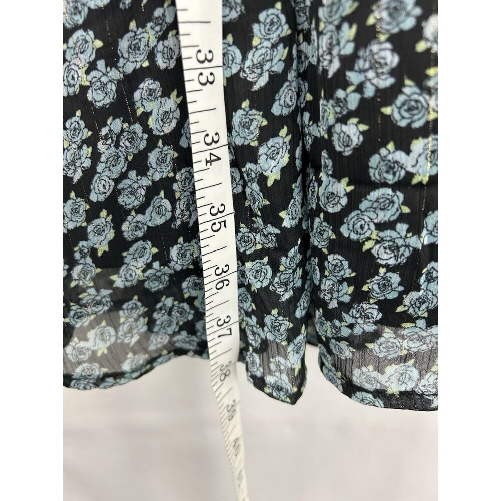 Torrid 2X Mini Lurex Chiffon Tiered Dress Floral Green Long Sleeve Pockets NWT - Picture 7 of 16